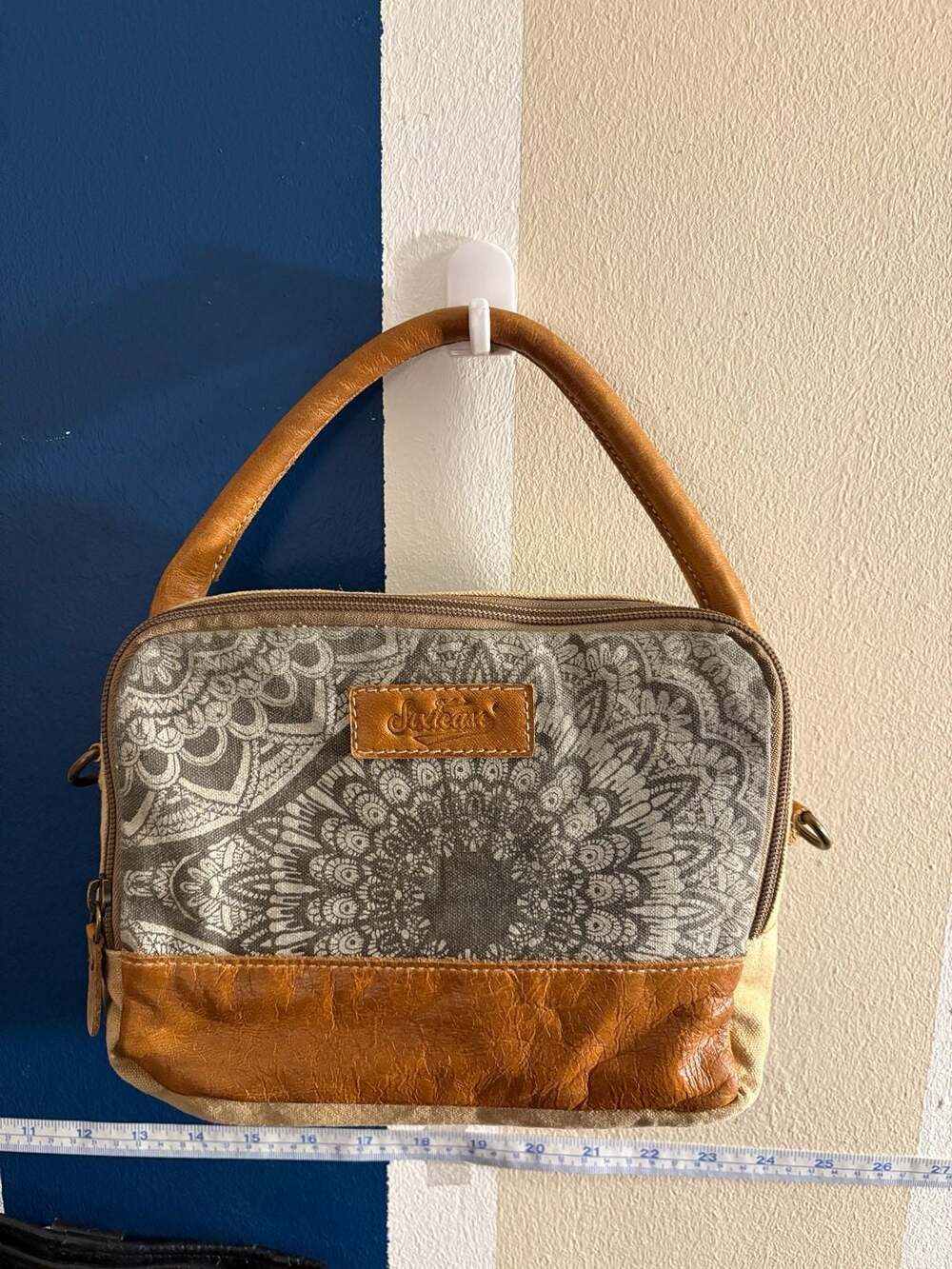 Sixtease The New Vintage Mandala Print Leather and Canvas Crossbody Handbag